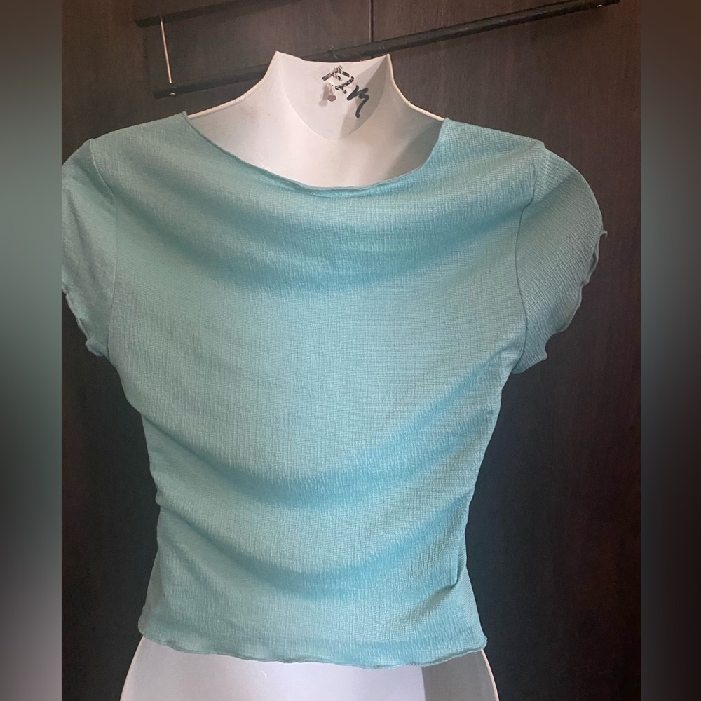Abound Mint Ruched V-Neck Drawstring Crop Top - Picture 4 of 8